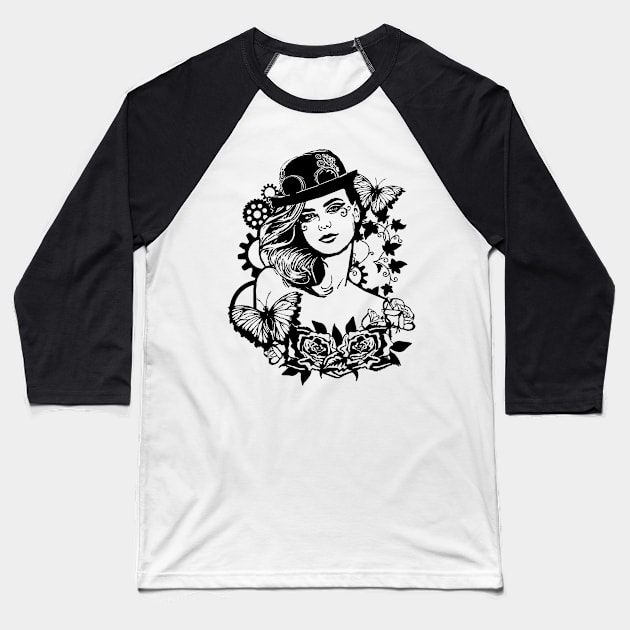 Beautiful Steampunk Girl Baseball T-Shirt by TAS Illustrations and More